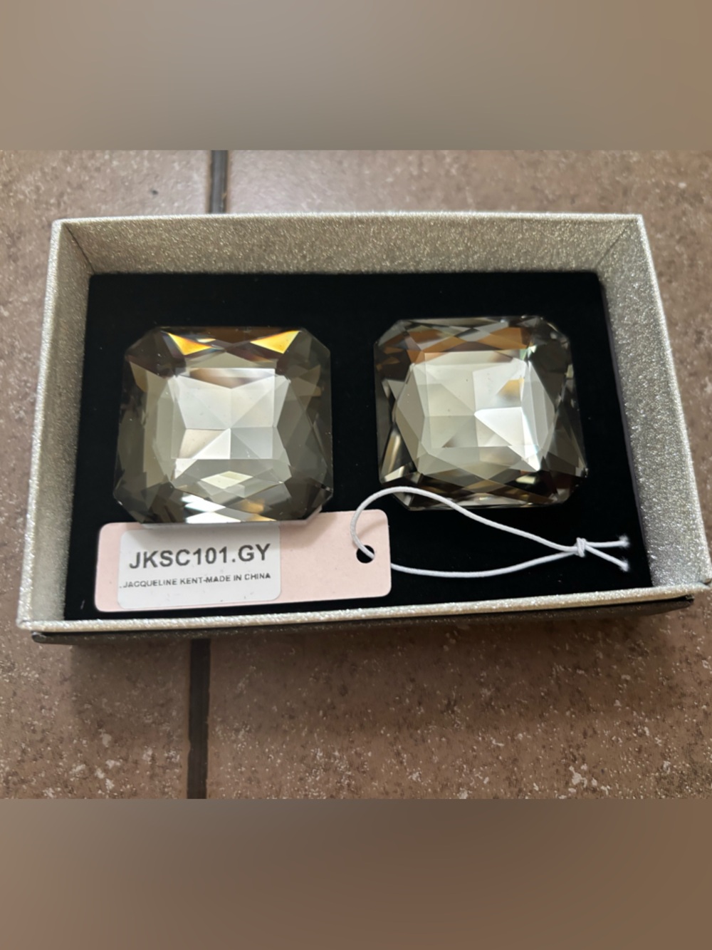 Jacqueline Kent Gray Crystal Square Shoe Bling